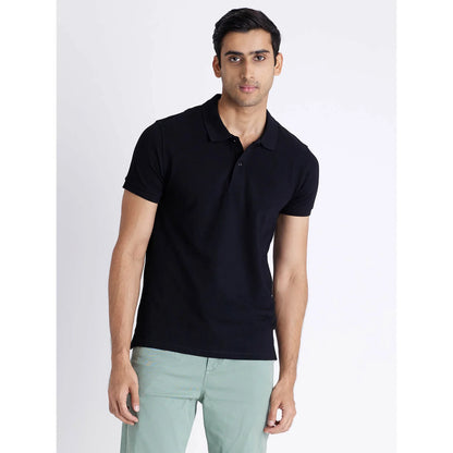 Black Solid Cotton Polo