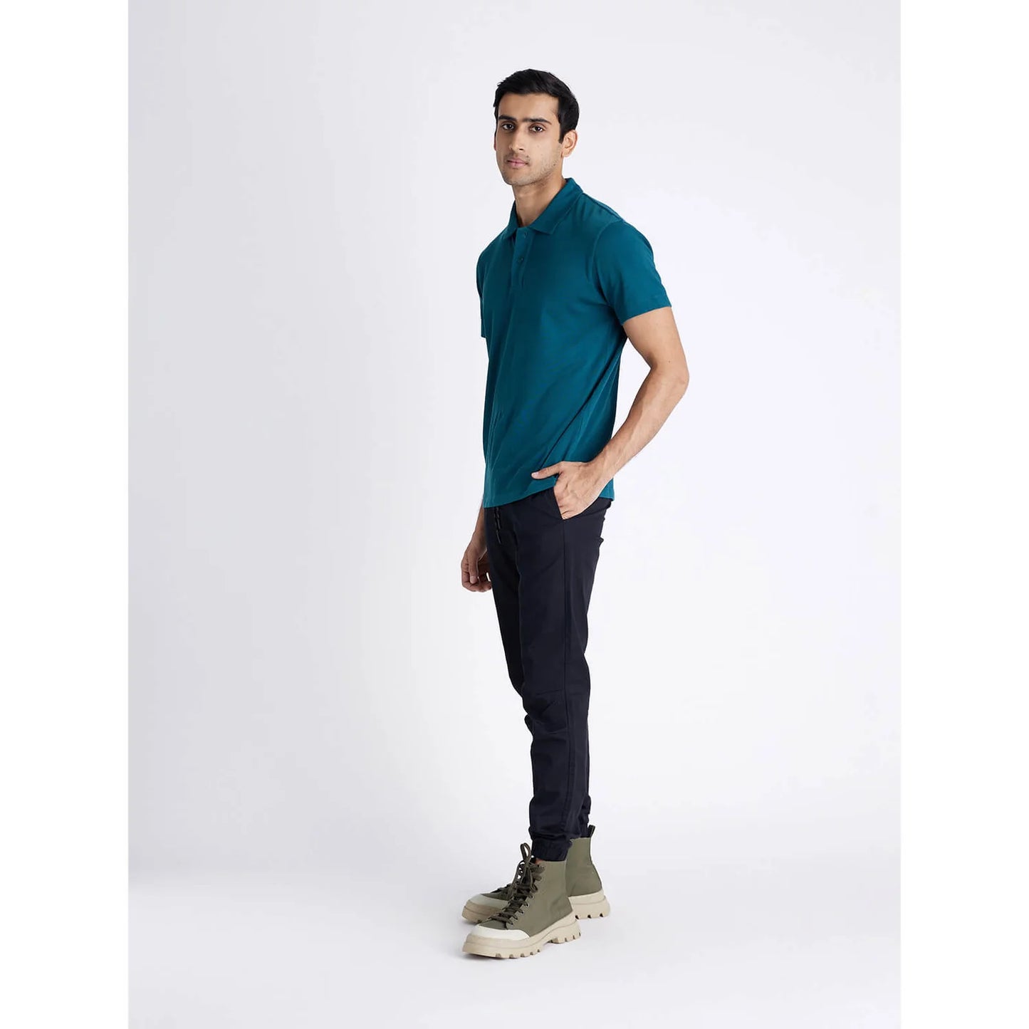 Green Solid Cotton Polo