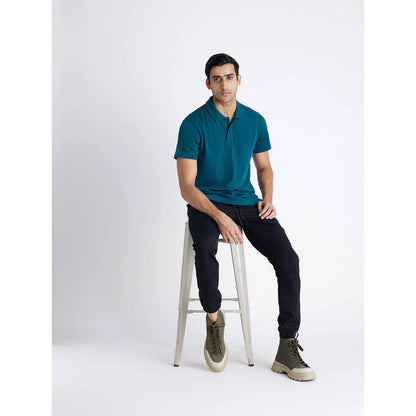 Green Solid Cotton Polo