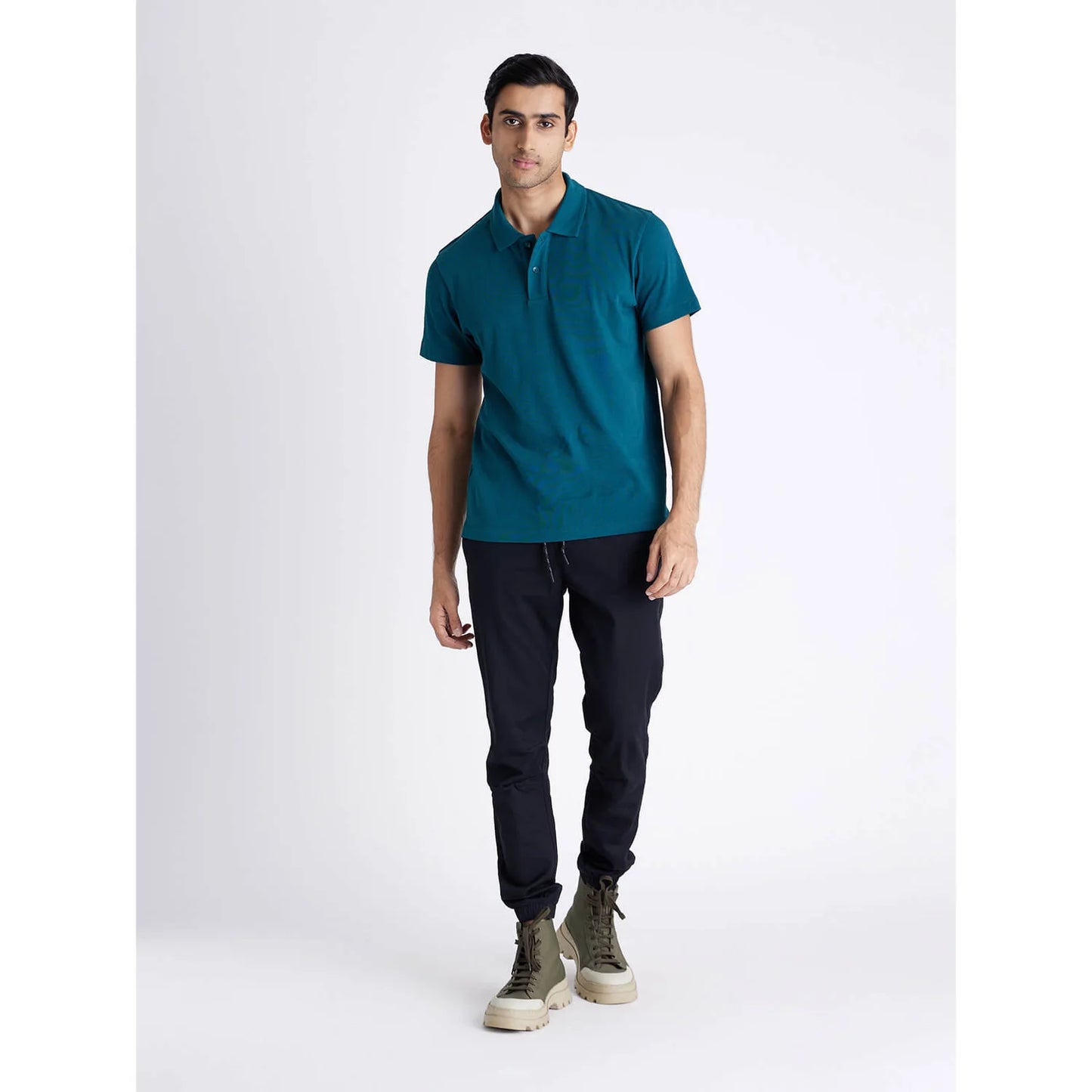 Green Solid Cotton Polo