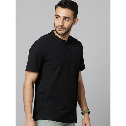 Black Solid Cotton Polo