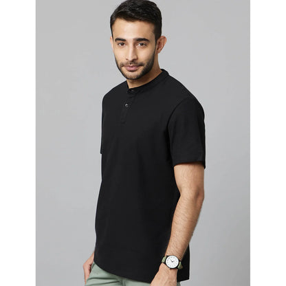 Black Solid Cotton Polo