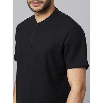 Black Solid Cotton Polo