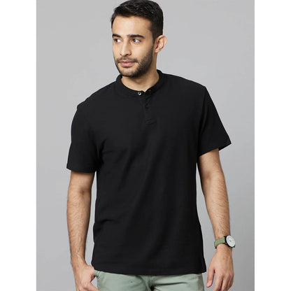 Black Solid Cotton Polo