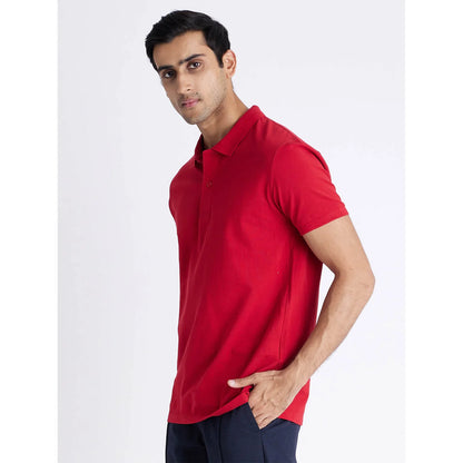 Red Solid Cotton Polo