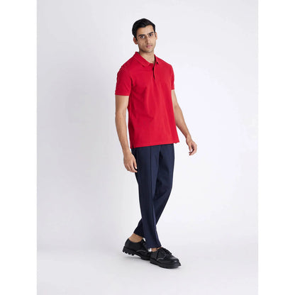 Red Solid Cotton Polo