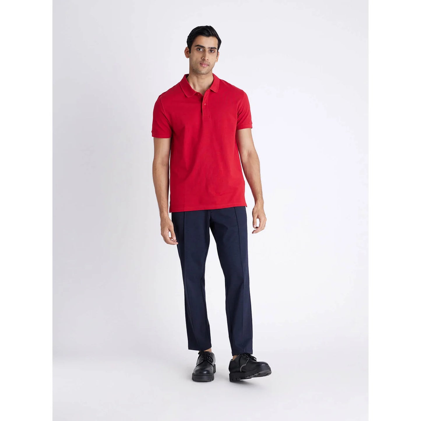 Red Solid Cotton Polo