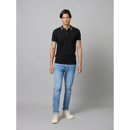 Black Solid Cotton Polo