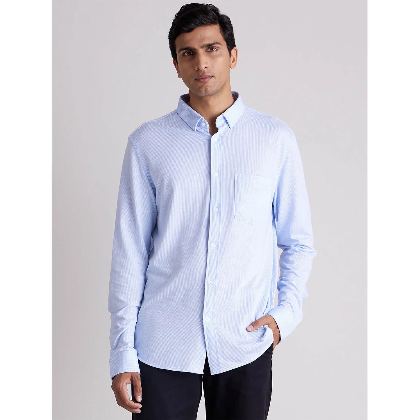 Blue Striped Cotton Blend Shirt