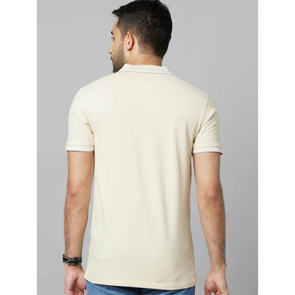 Beige Solid Cotton Polo