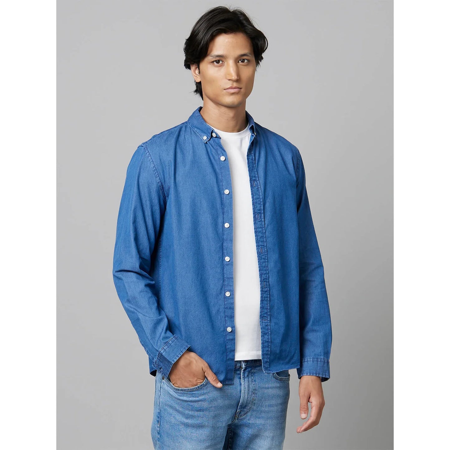 Blue Solid Cotton Shirt