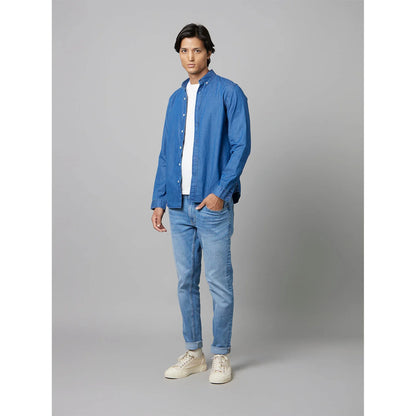 Blue Solid Cotton Shirt