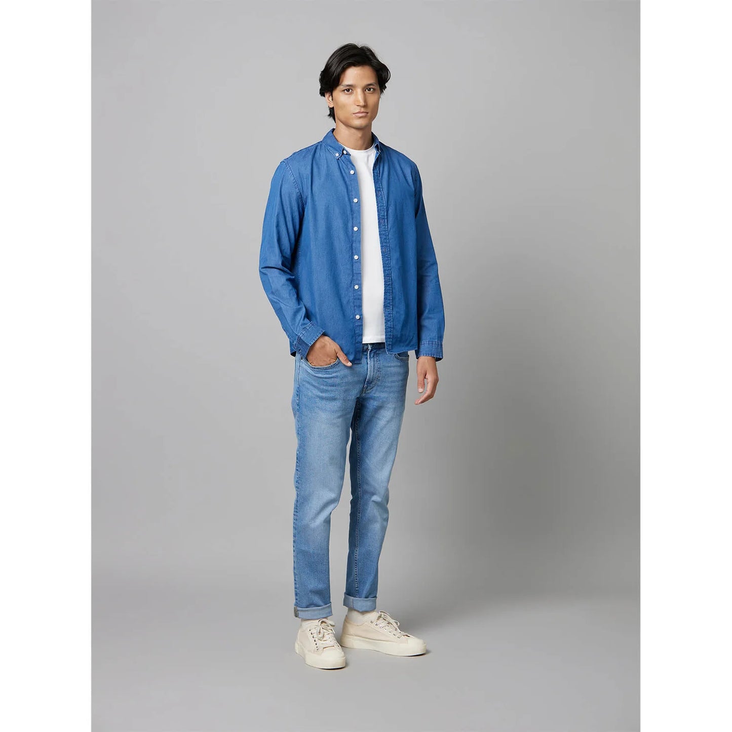 Blue Solid Cotton Shirt