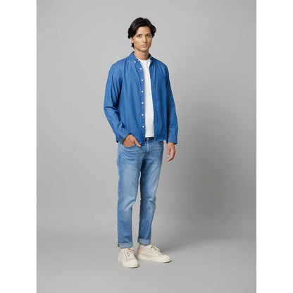 Blue Solid Cotton Shirt