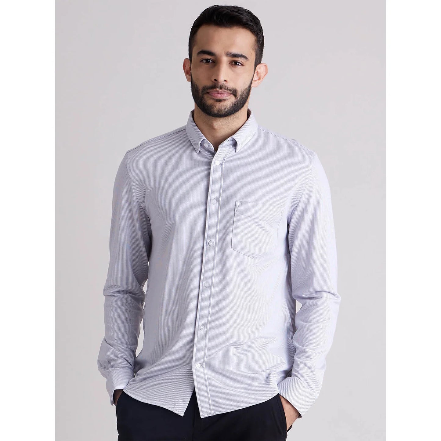 White Striped Cotton Blend Shirt