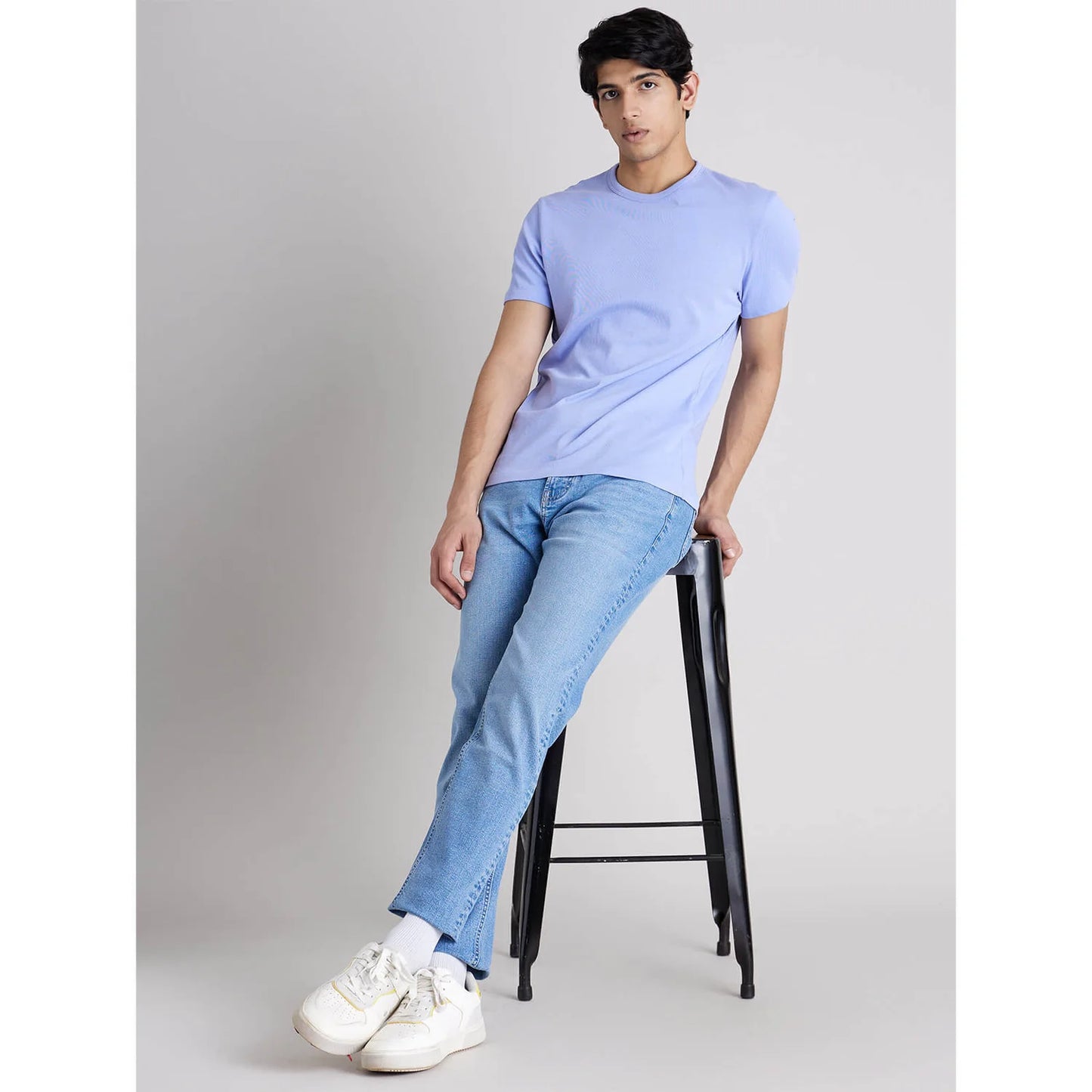 Blue Solid Blended T-shirt