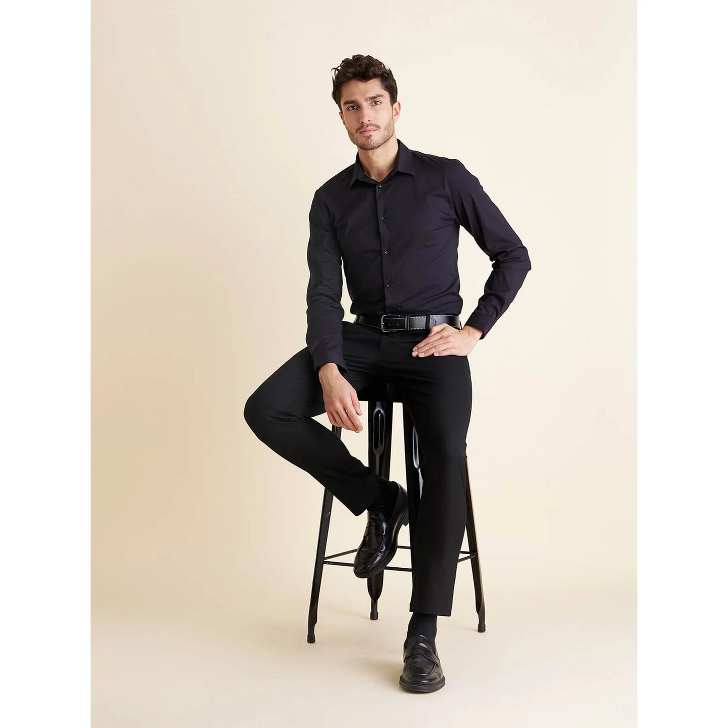 Black Solid Polycotton Shirt