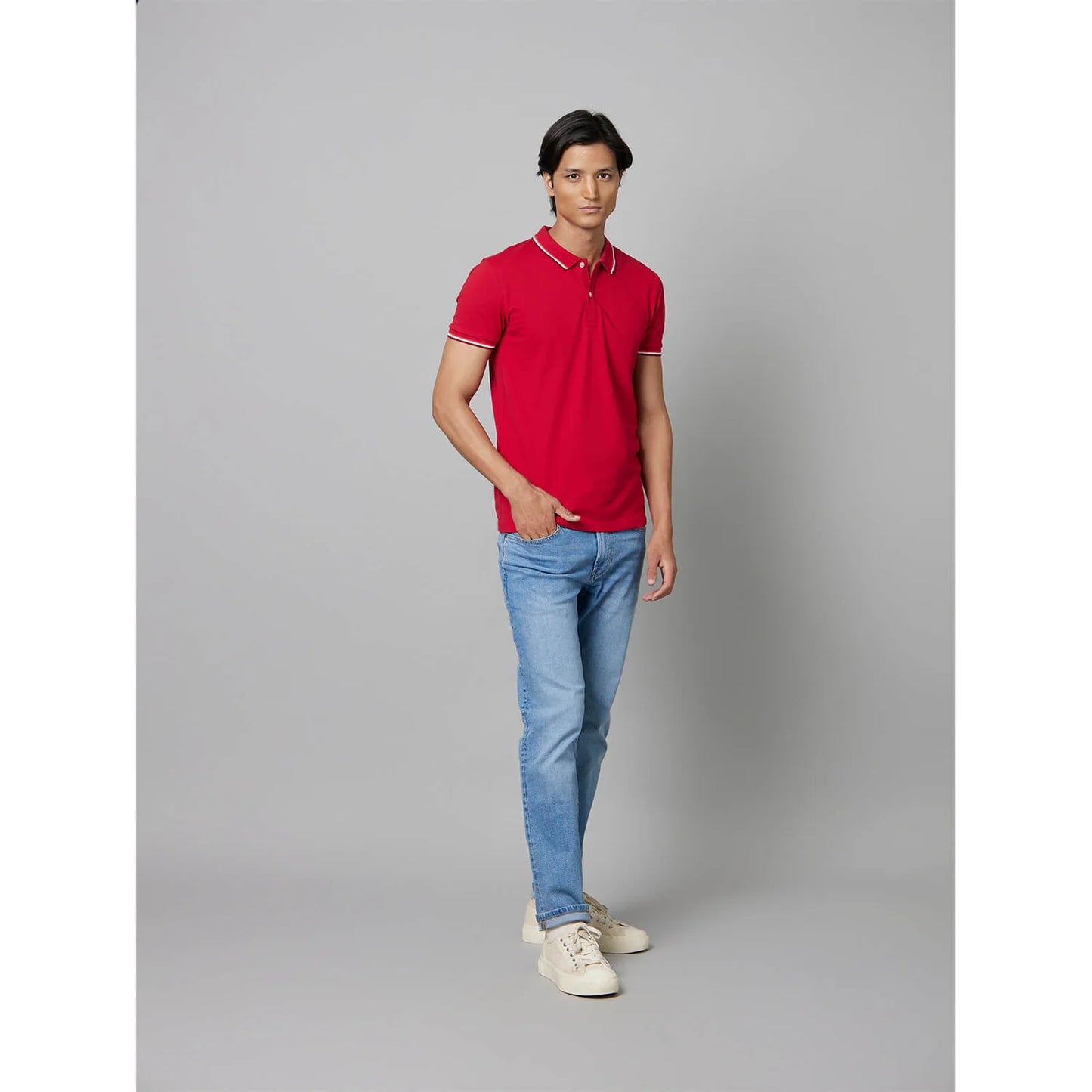 Red Solid Cotton Polo