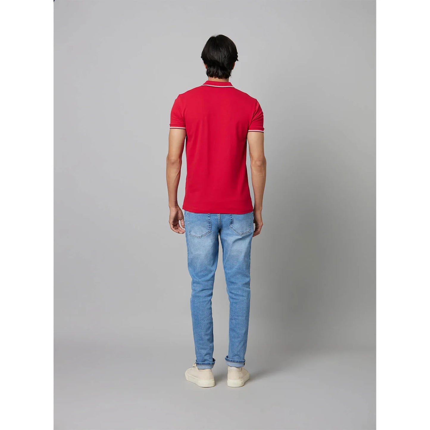 Red Solid Cotton Polo