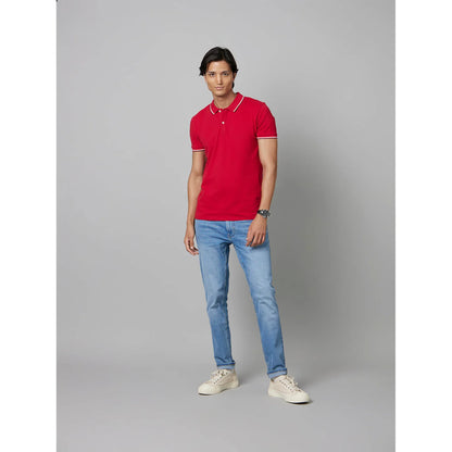 Red Solid Cotton Polo