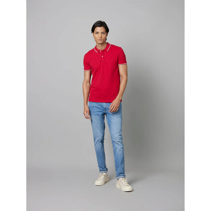 Red Solid Cotton Polo