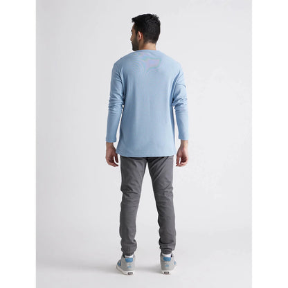 Blue Solid Cotton Blend T-shirt