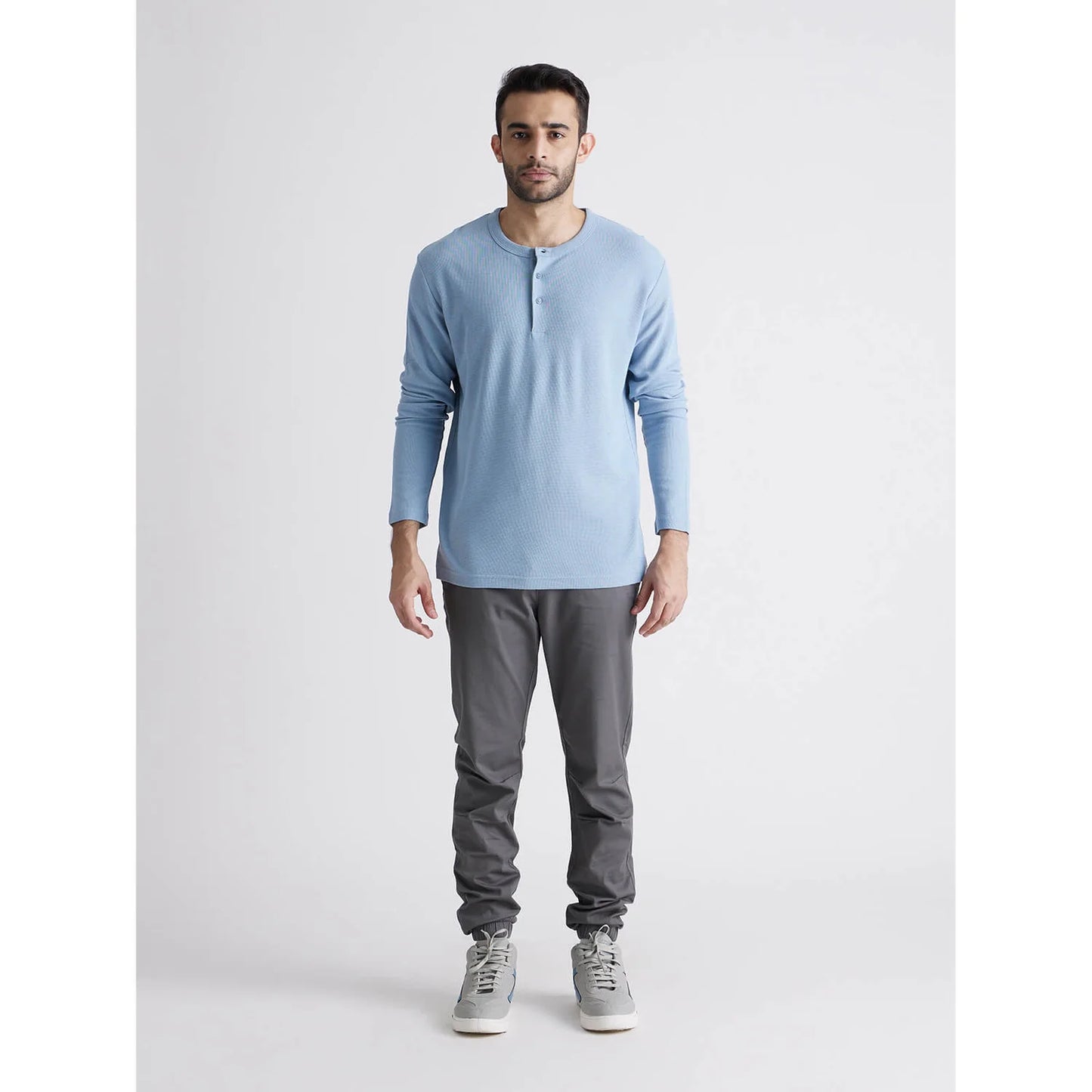 Blue Solid Cotton Blend T-shirt