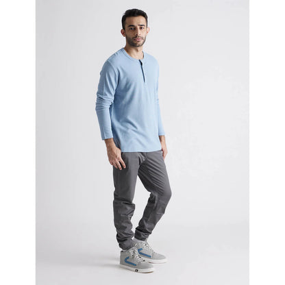 Blue Solid Cotton Blend T-shirt