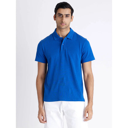 Celio* Solid Regular Fit Cotton Blue T-Shirt