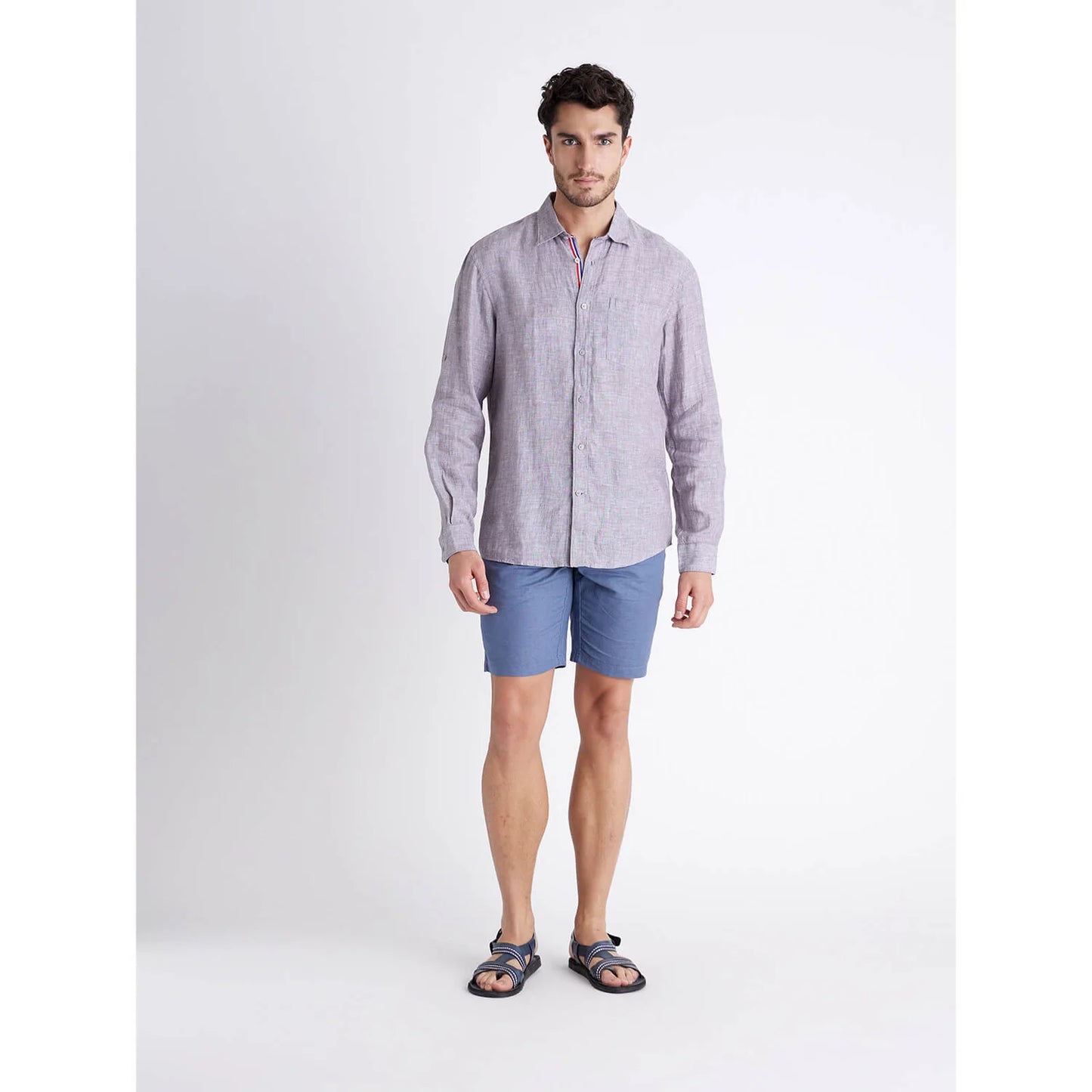 Grey Solid Linen Shirt