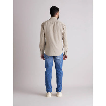 Beige Solid Cotton-Linen-Blend Shirt