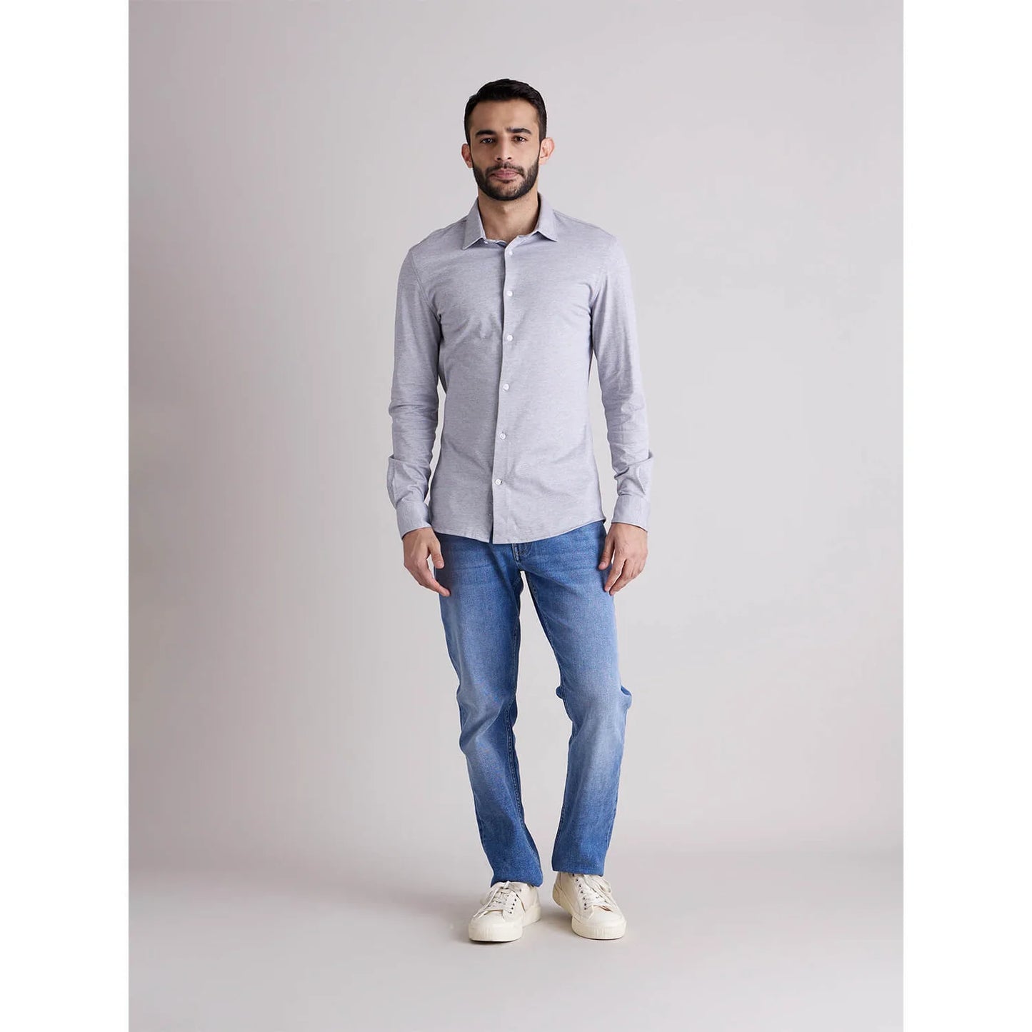 Grey Solid Cotton Shirt