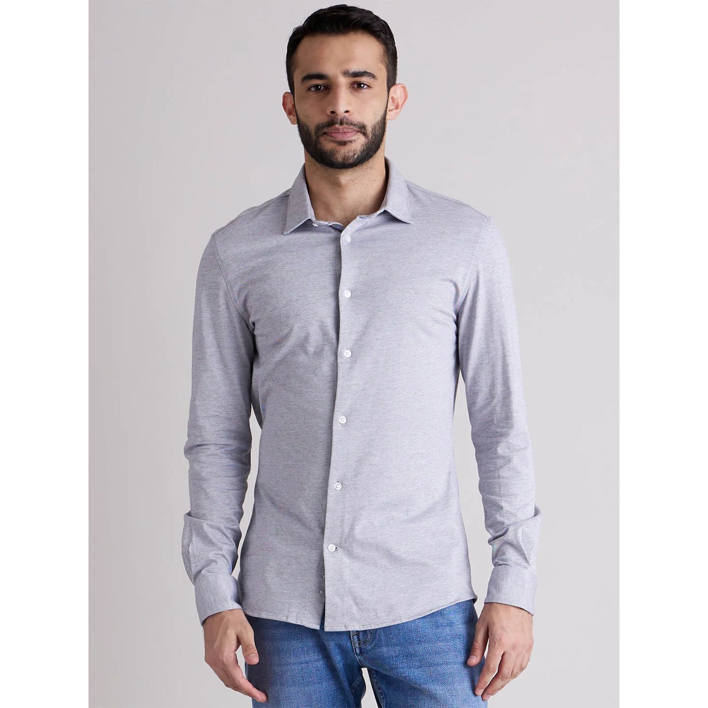 Grey Solid Cotton Shirt