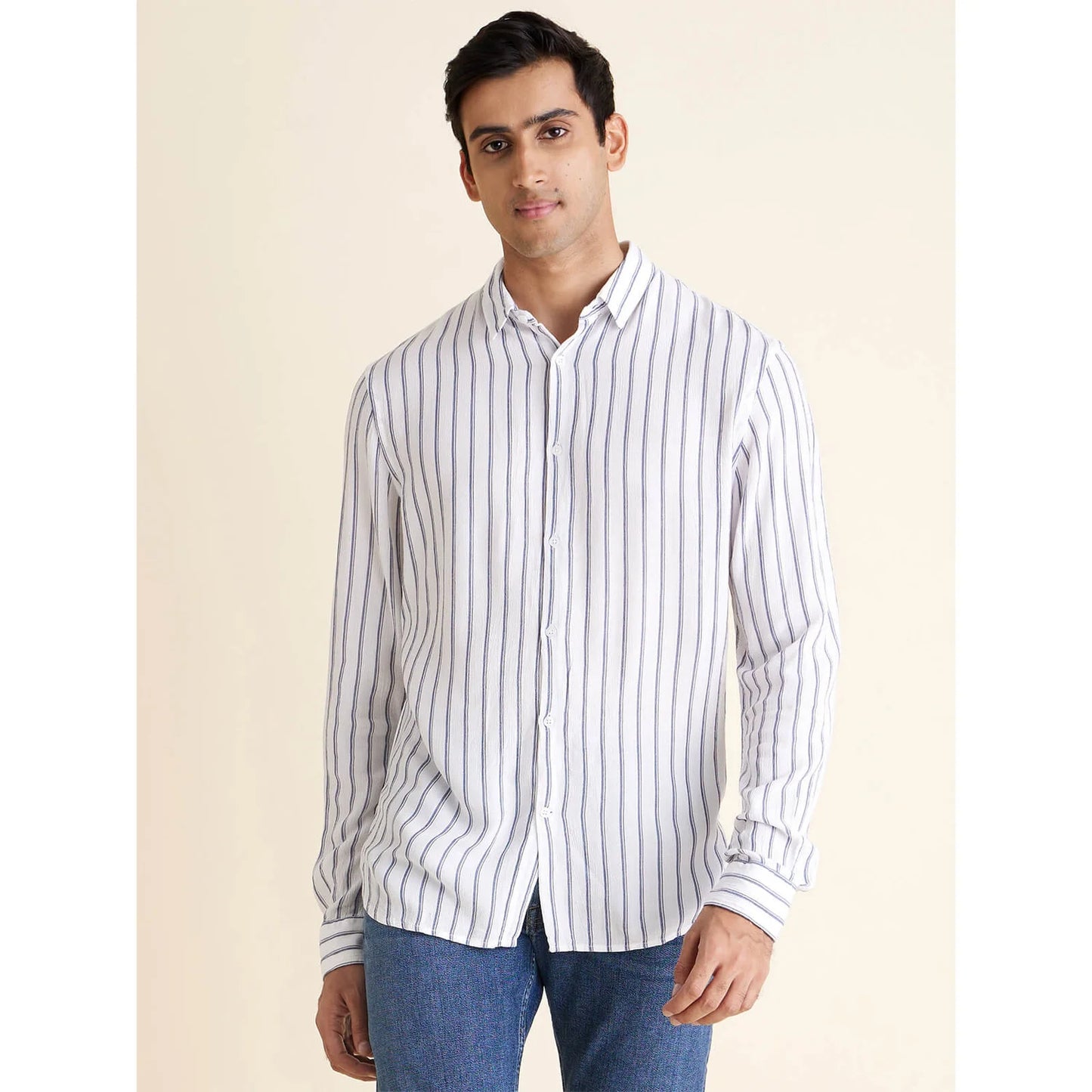 Grey Striped Viscose Shirt