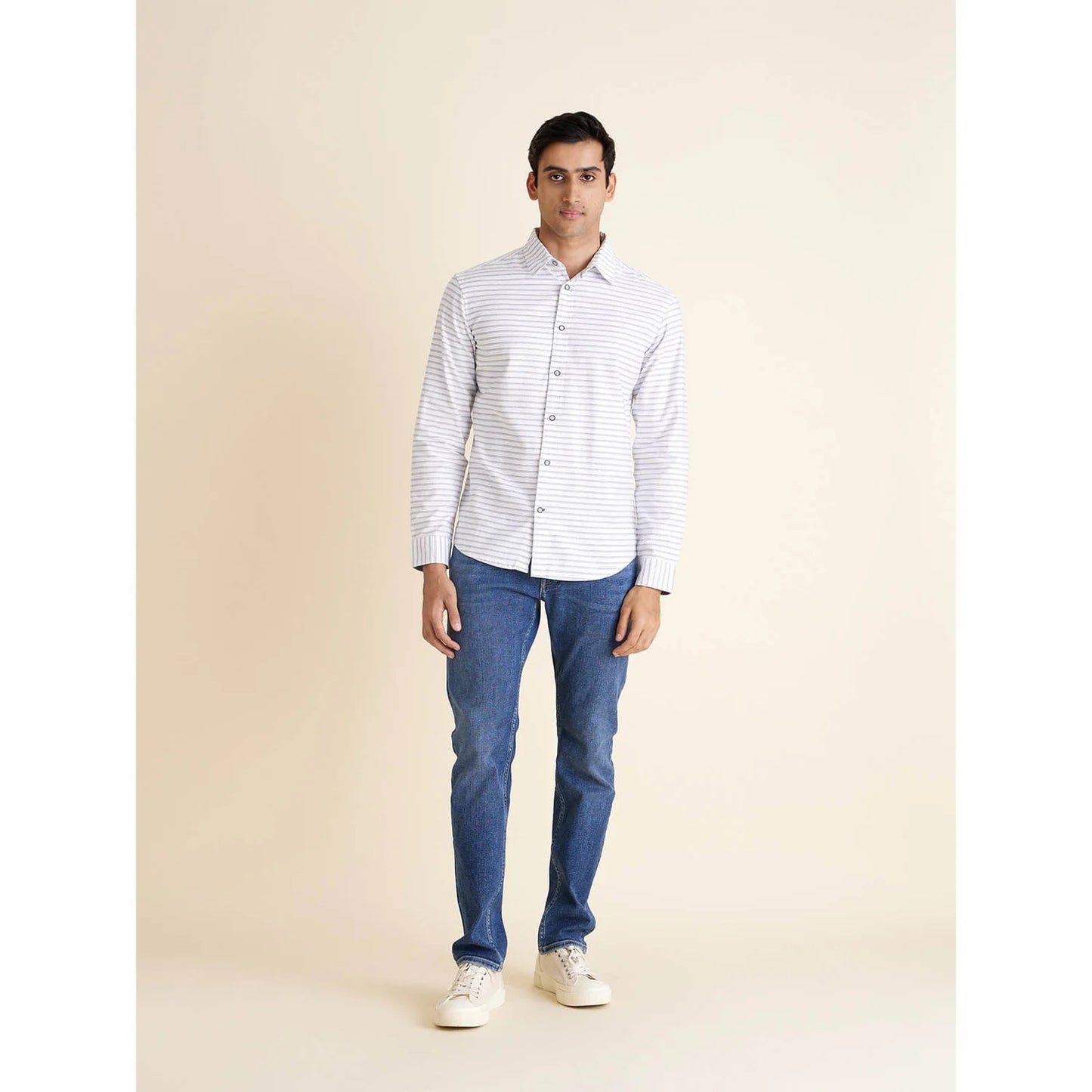 White Solid Cotton Blend Shirt