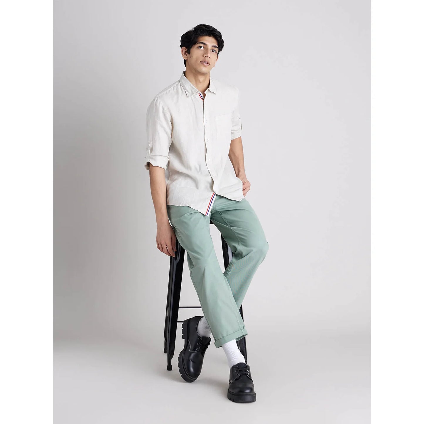 White Solid Linen Shirt