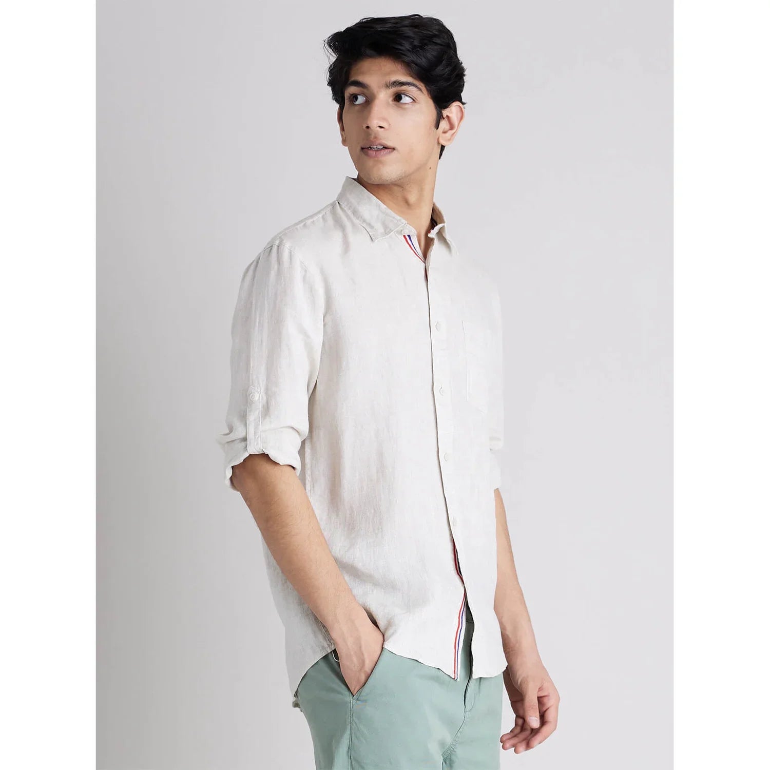 White Solid Linen Shirt