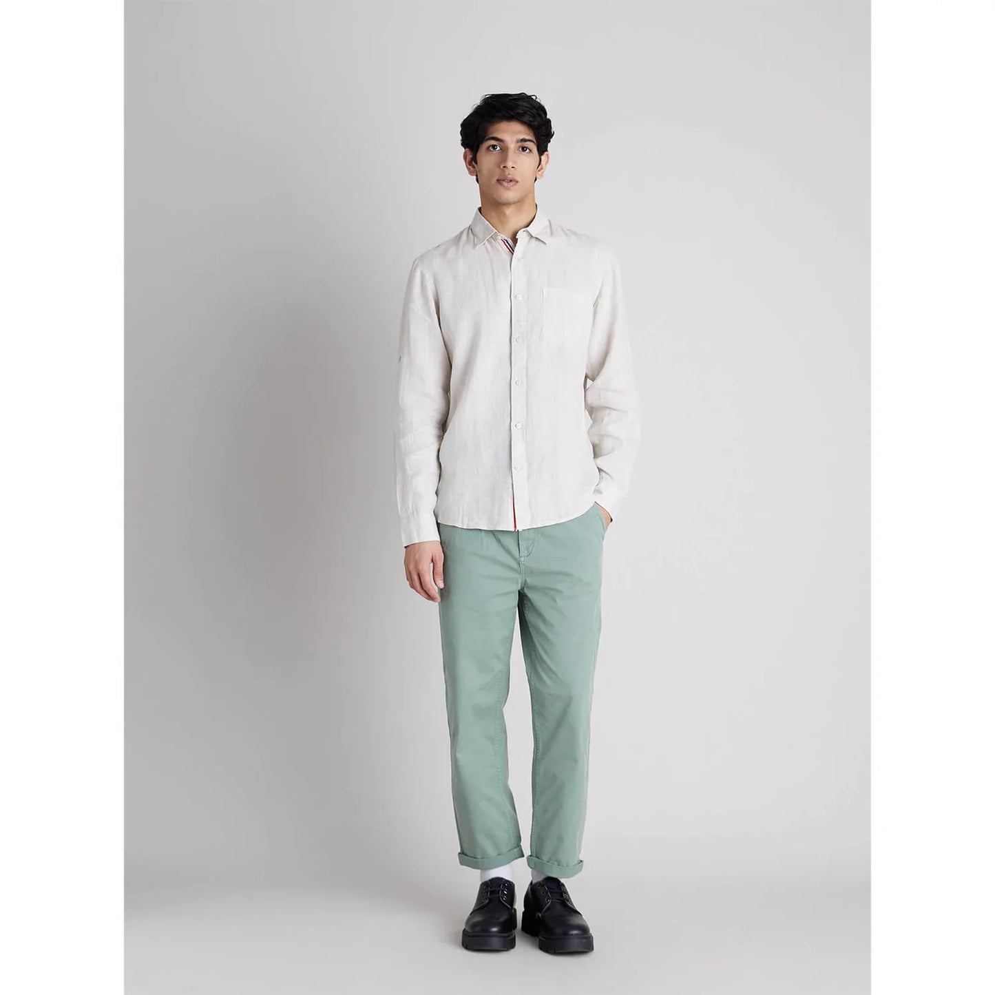 White Solid Linen Shirt