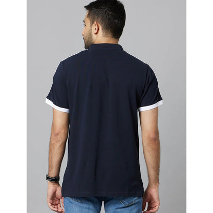 Navy Blue Colourblock Cotton Polo