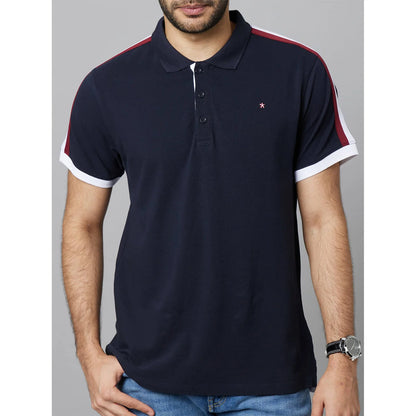 Navy Blue Colourblock Cotton Polo