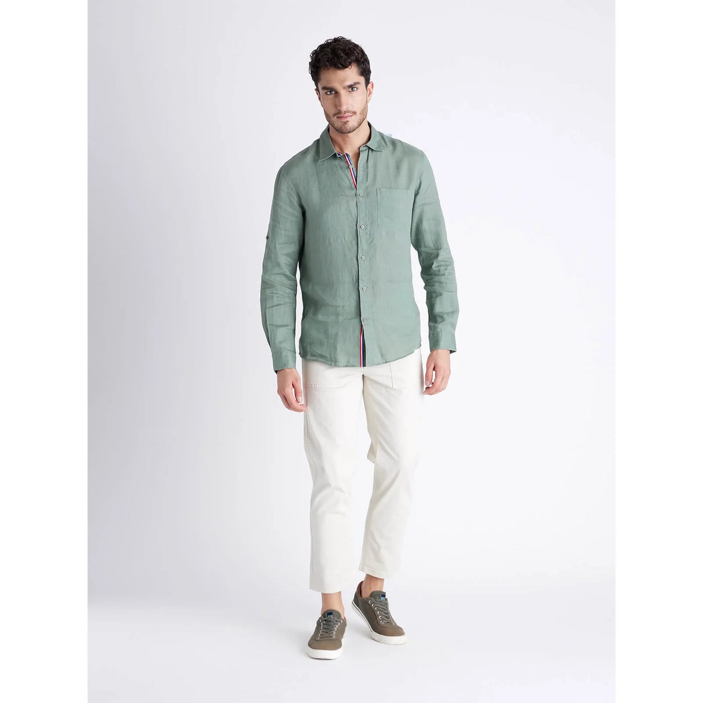 Green Solid Linen Shirt