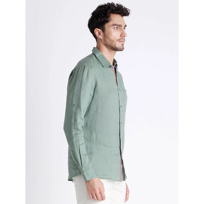 Green Solid Linen Shirt