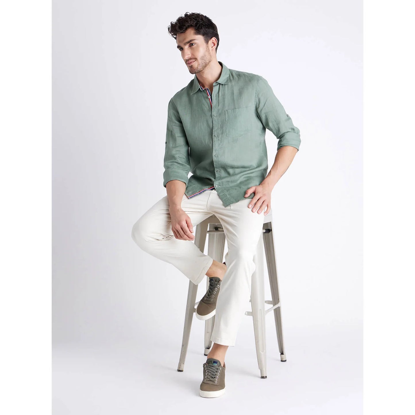 Green Solid Linen Shirt