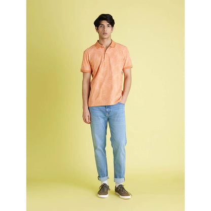 Orange Tropical Printed Cotton Polo