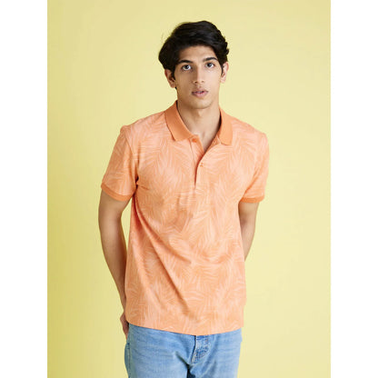 Orange Tropical Printed Cotton Polo