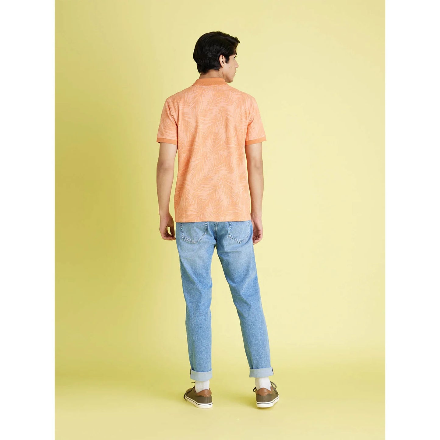 Orange Tropical Printed Cotton Polo