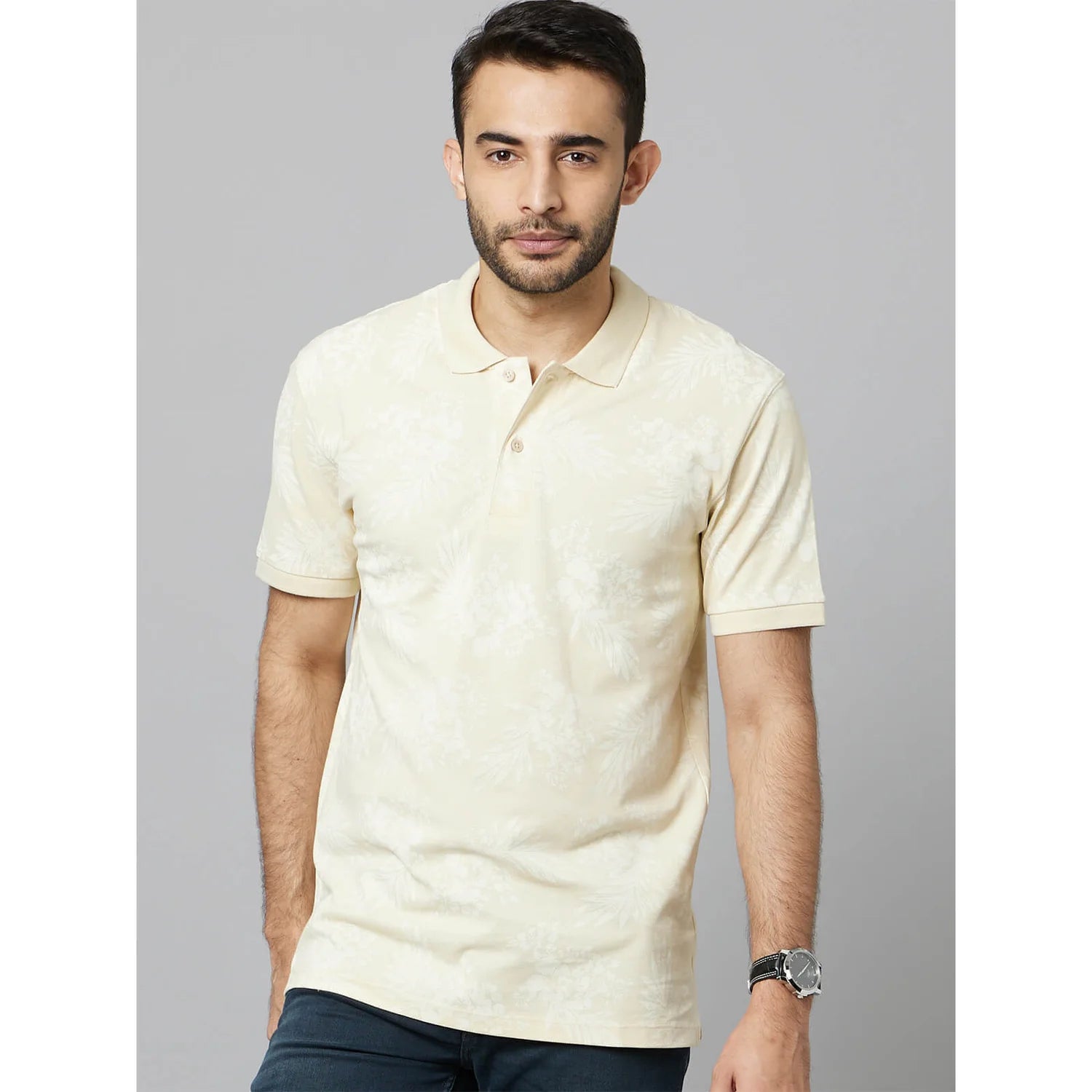 Off White Tropical Printed Cotton Polo