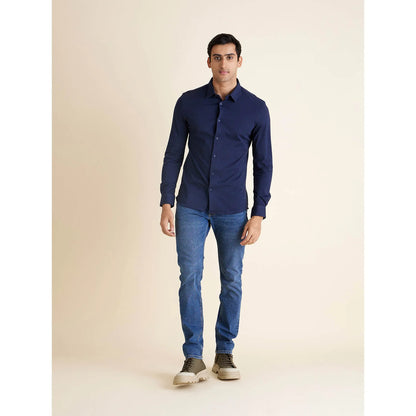 Navy Blue Solid Cotton Shirt