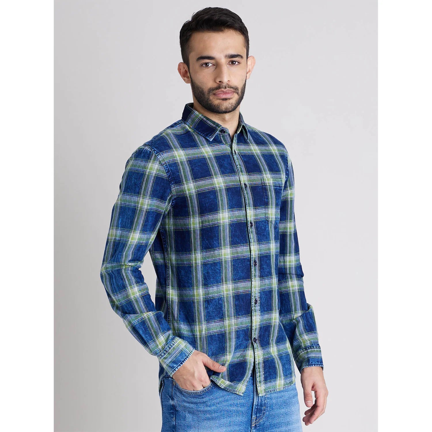 Green Checks Cotton Shirt