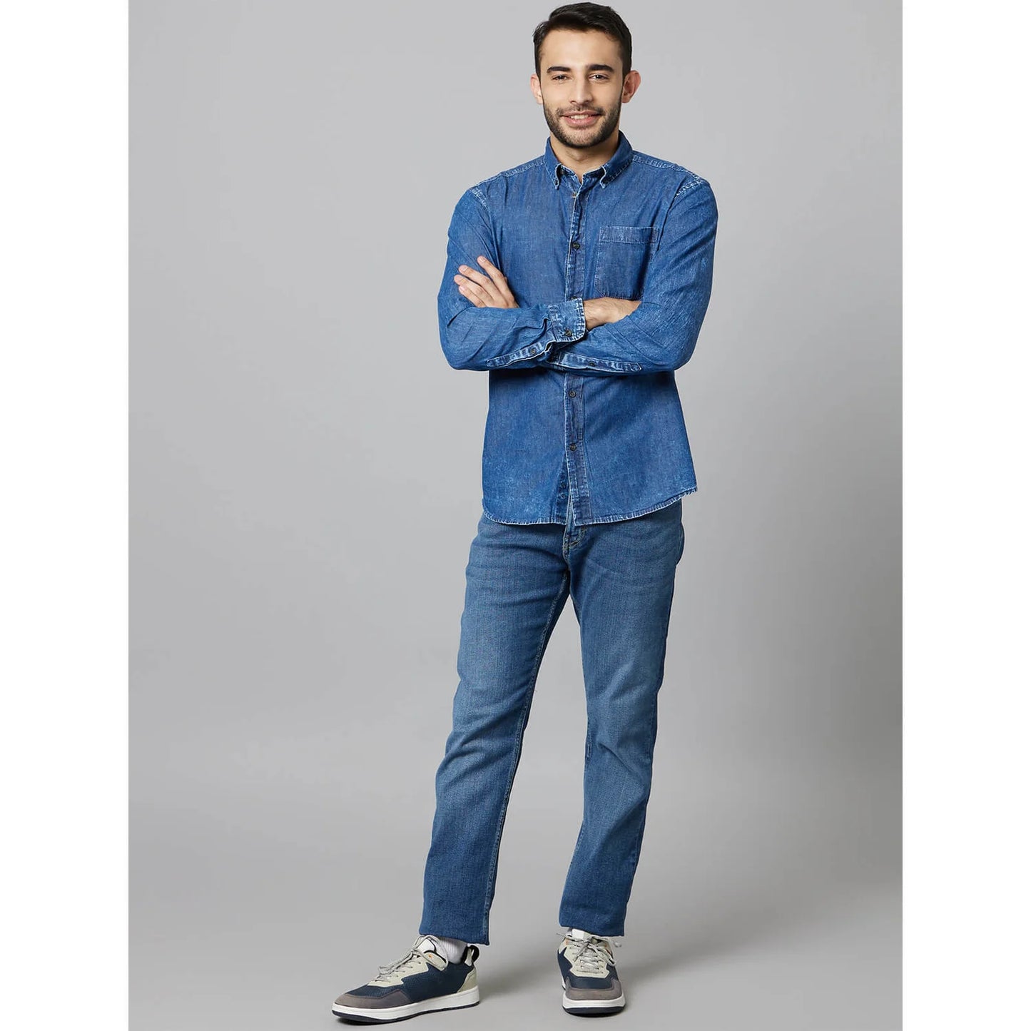 Navy Blue Solid Cotton Shirt